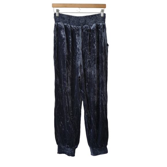 Anthropologie Gloria Velvet Jogger Pants Smocked Waist Pockets Blue Gray Medium - Picture 4 of 9
